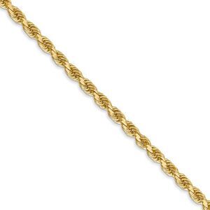 3.25mm, 14k Yellow Gold, Diamond Cut Solid Rope Chain Necklace, 30 In.